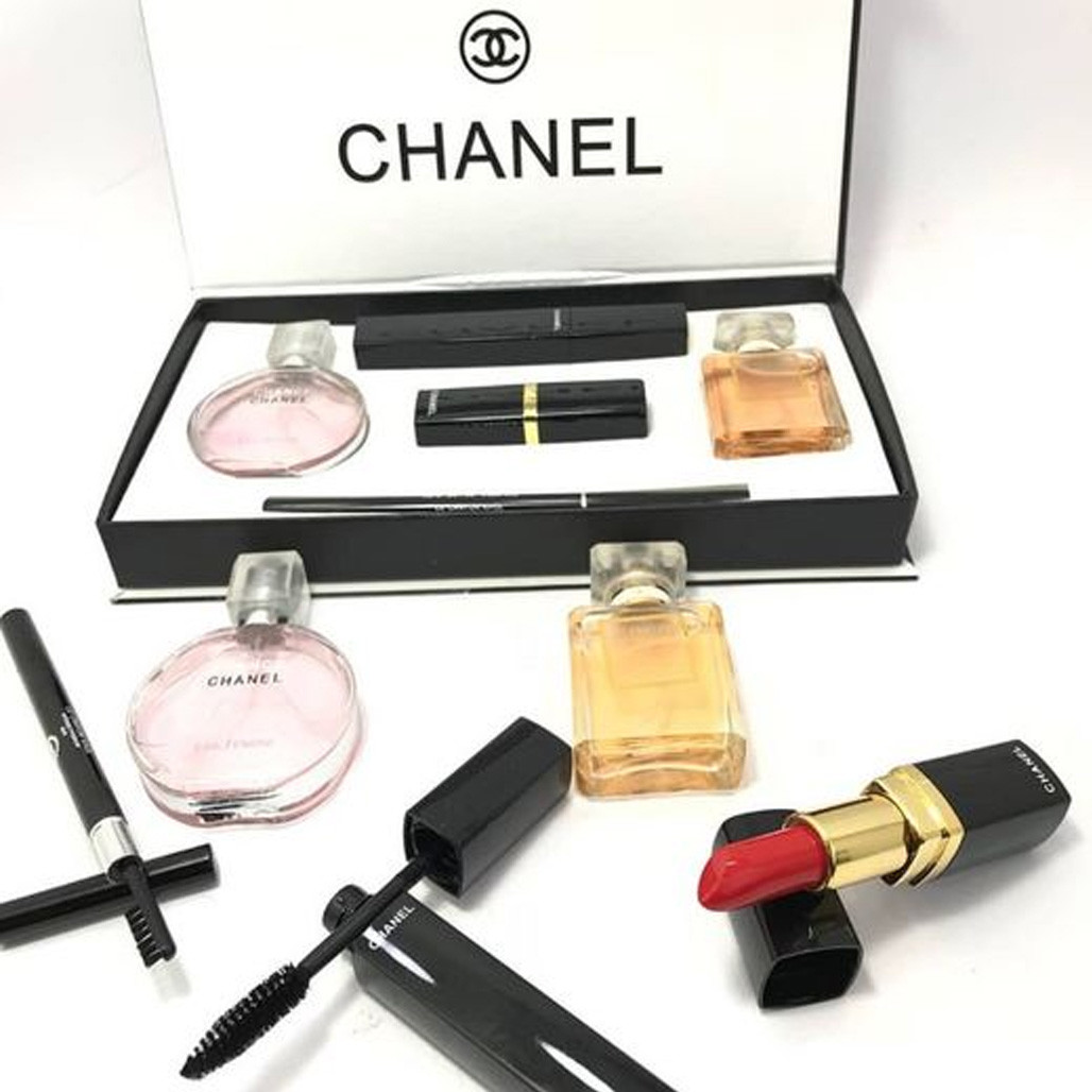 Косметический набор Chanel, Женский Подарочный набор Chanel 5в1 (Духи 2 вида, Помада, Тушь, Карандаш.